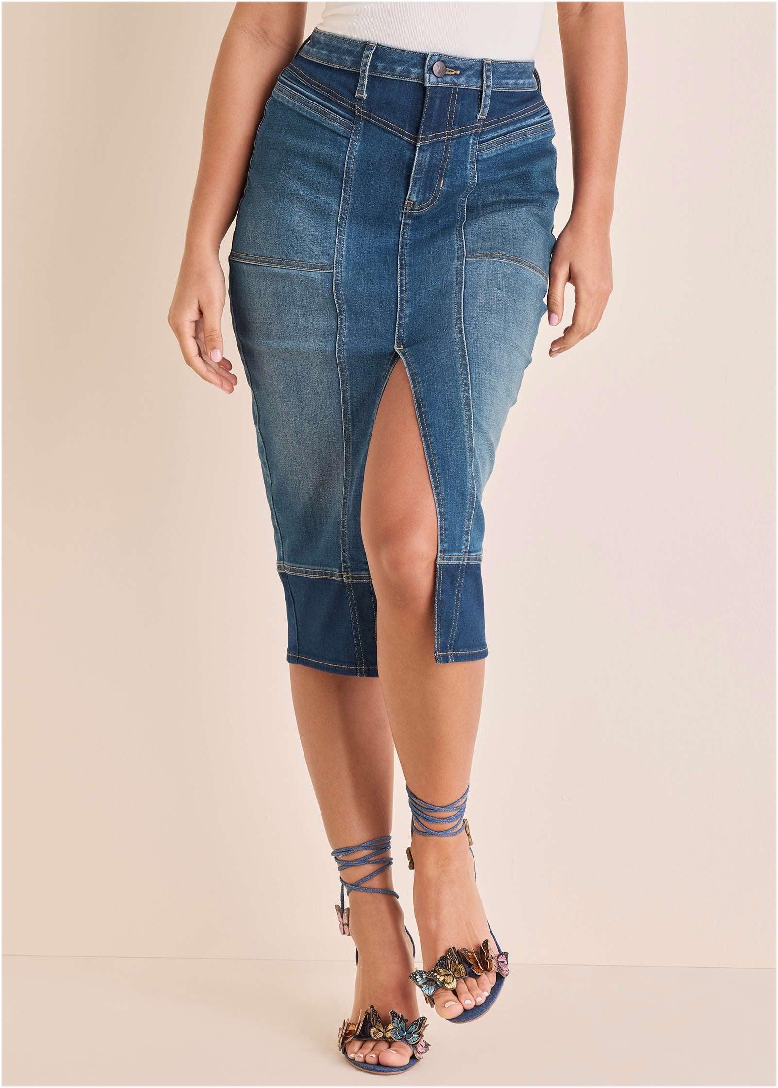Denim Midi Skirt - Medium & Dark Wash Product Image