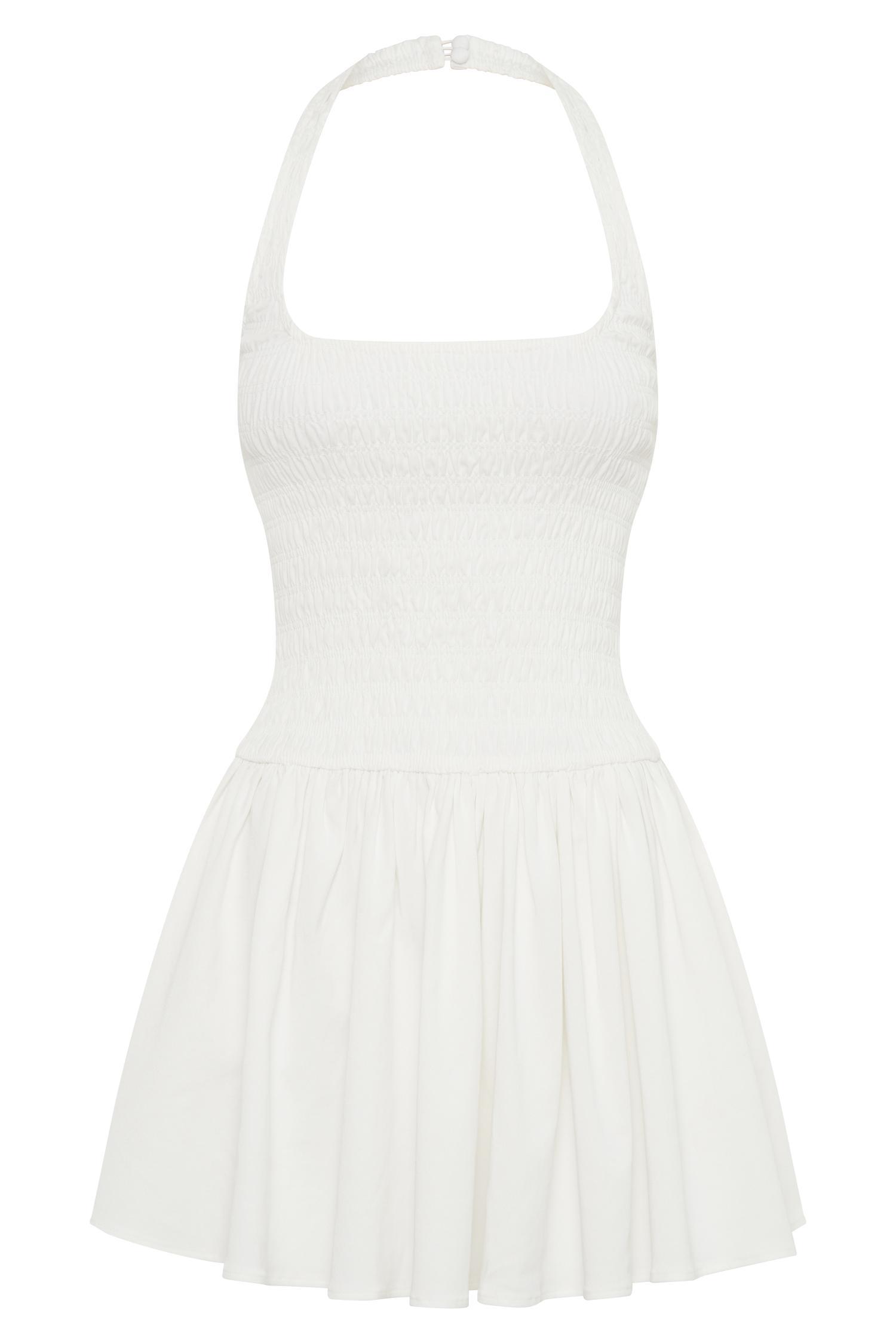 Shelley Cotton Shirred Halter Mini Dress - White Product Image