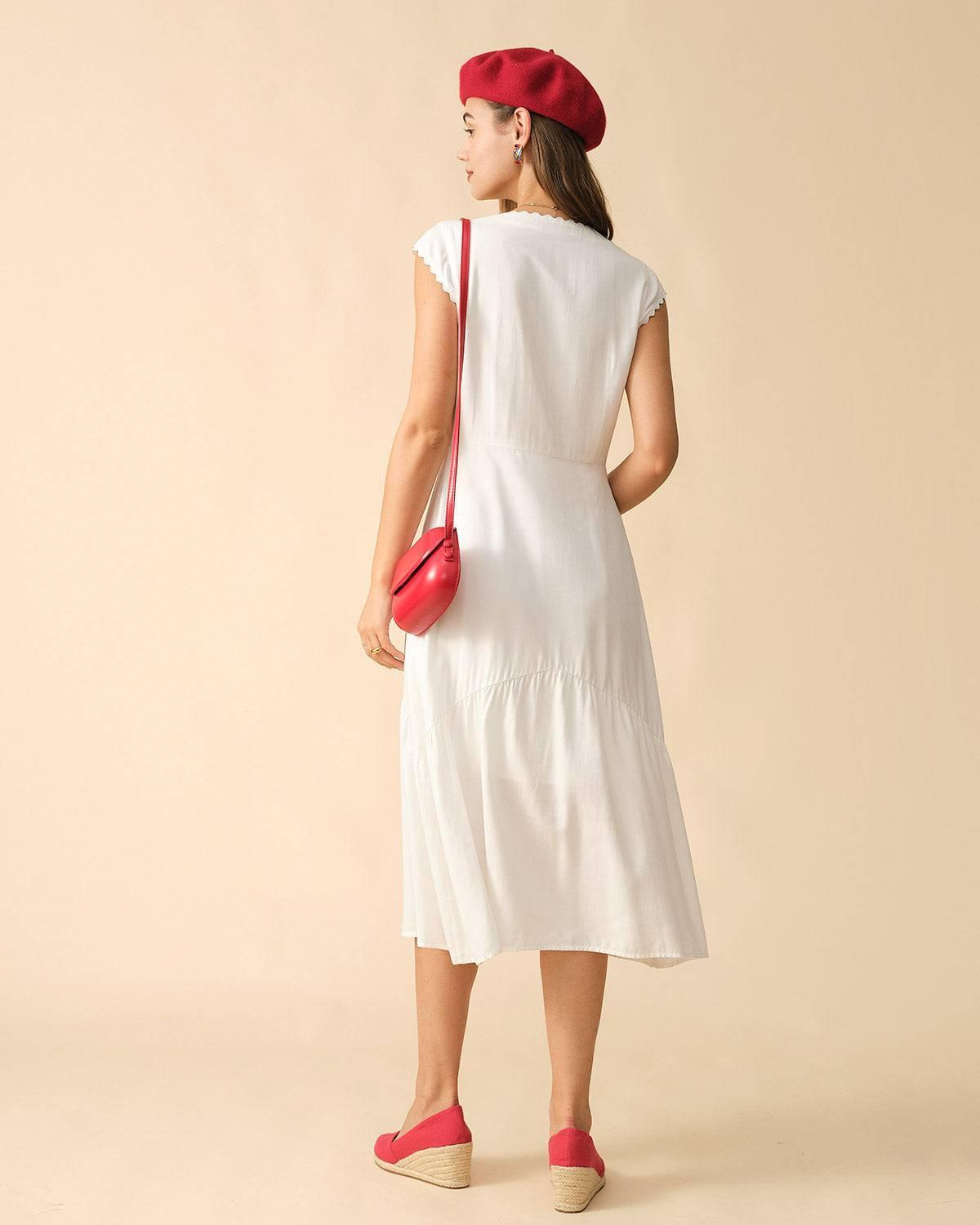 The Solid Color Lapel Midi Dress Female Product Image