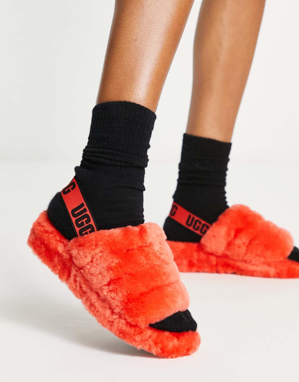 UGG Fluff Yeah slides in hazard orange Product Image