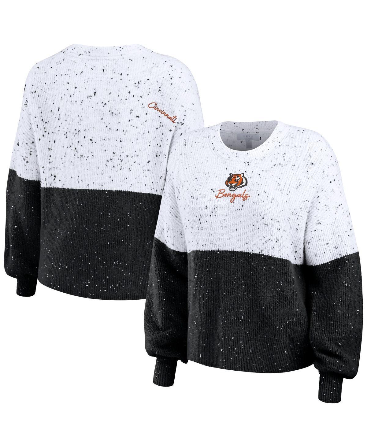 Women's WEAR by Erin Andrews  White/Black Las Vegas Raiders Lighweight Modest Crop Color-Block Pullover Sweater, Size: Medium, Lvr White Product Image