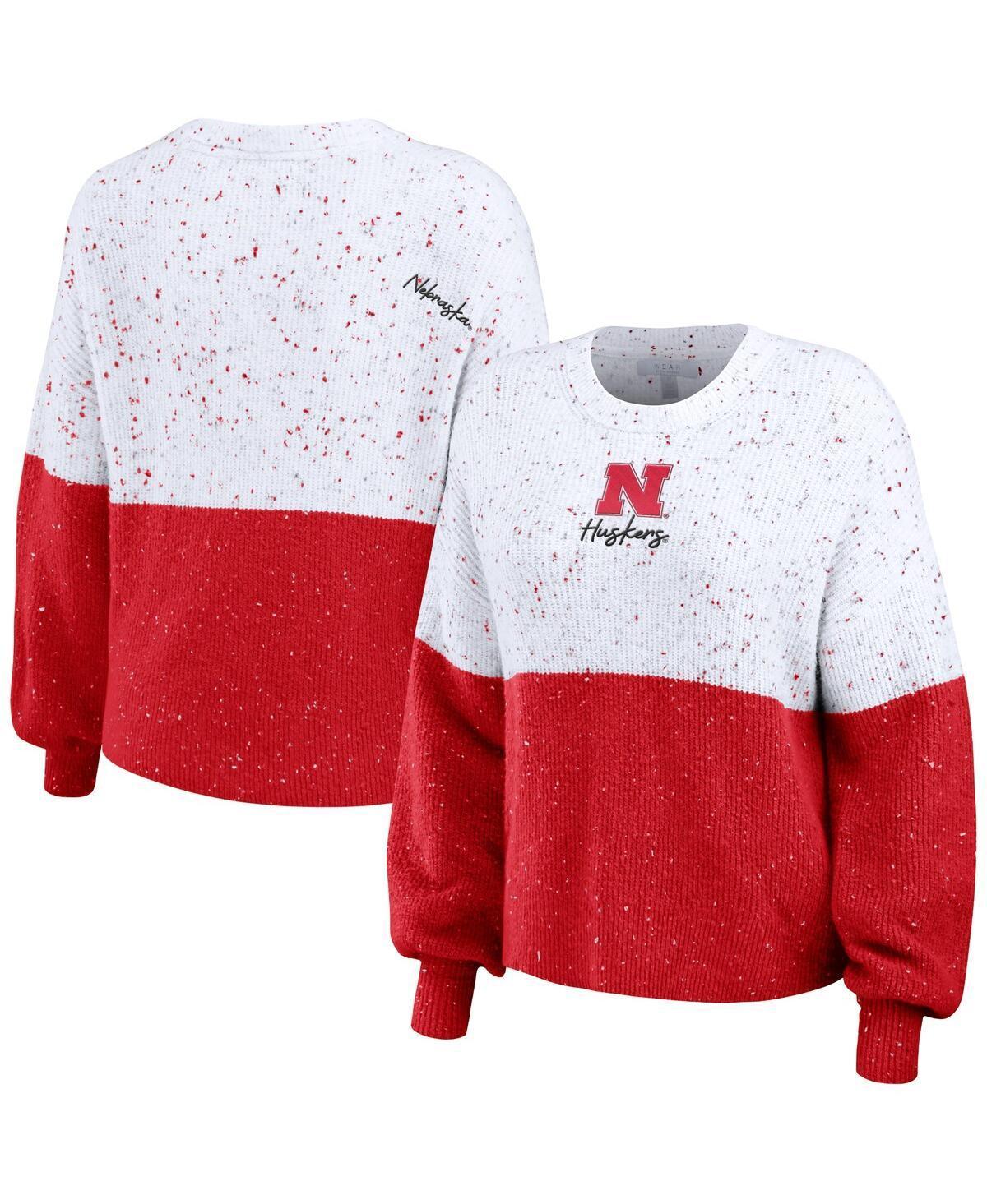 Womens WEAR by Erin Andrews /Navy Boston Red Sox Color Block Script Pullover Sweater Product Image