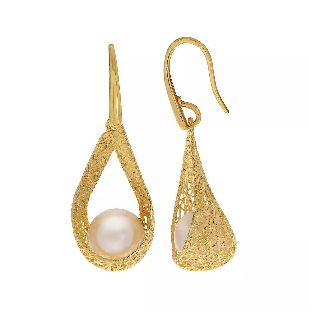 PearLustre by Imperial 14k Gold Freshwater Cultured Pearl Filigree Drop Earrings, Womens Product Image