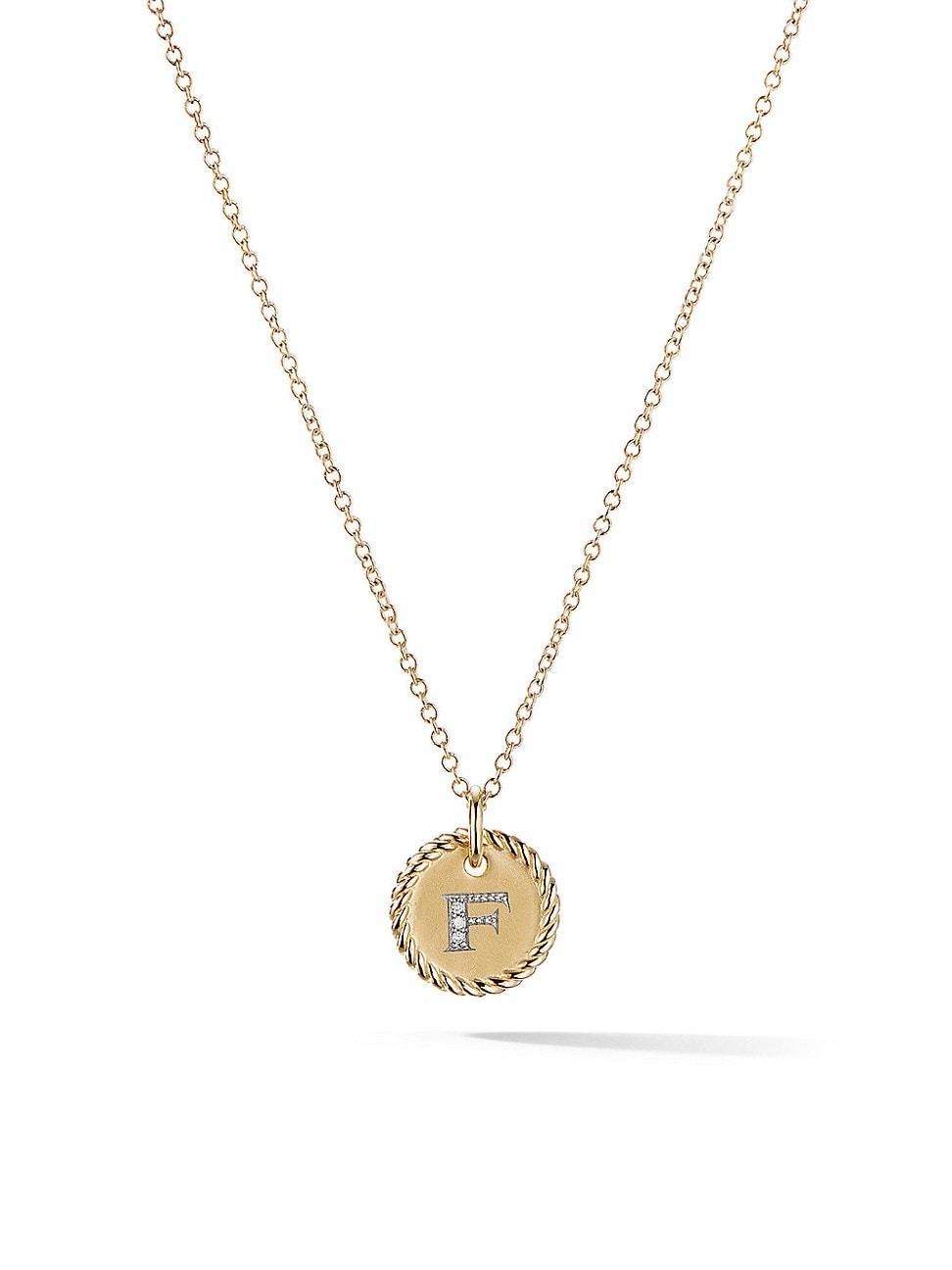 David Yurman Cable Collectibles Initial Pendant with Diamonds in Gold on Chain, 16-18 Product Image