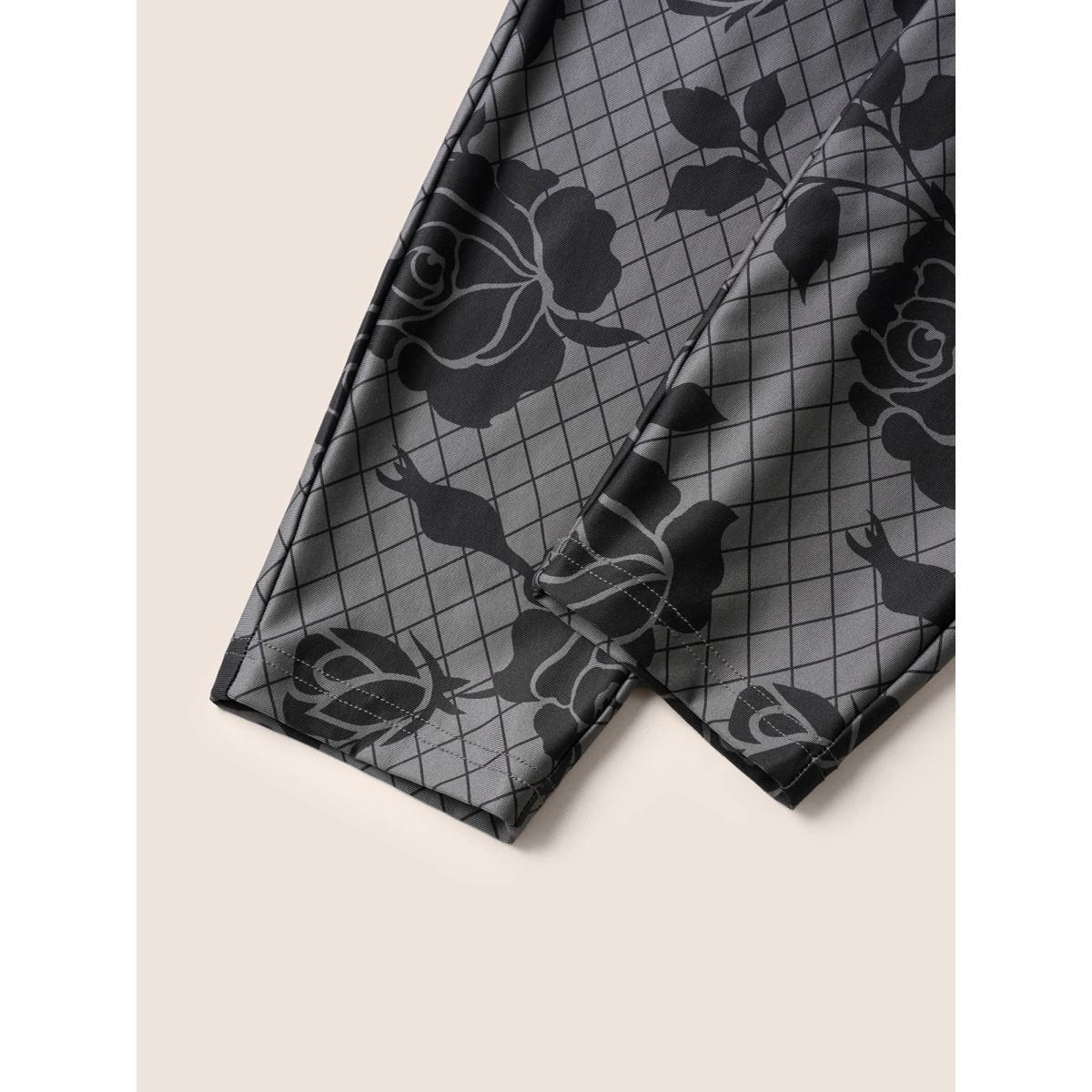 Plus Size Skinny Rose Print High Rise Leggings Women DimGray At the Office High stretch Skinny High Rise Work Leggings BloomChic 10/M Product Image
