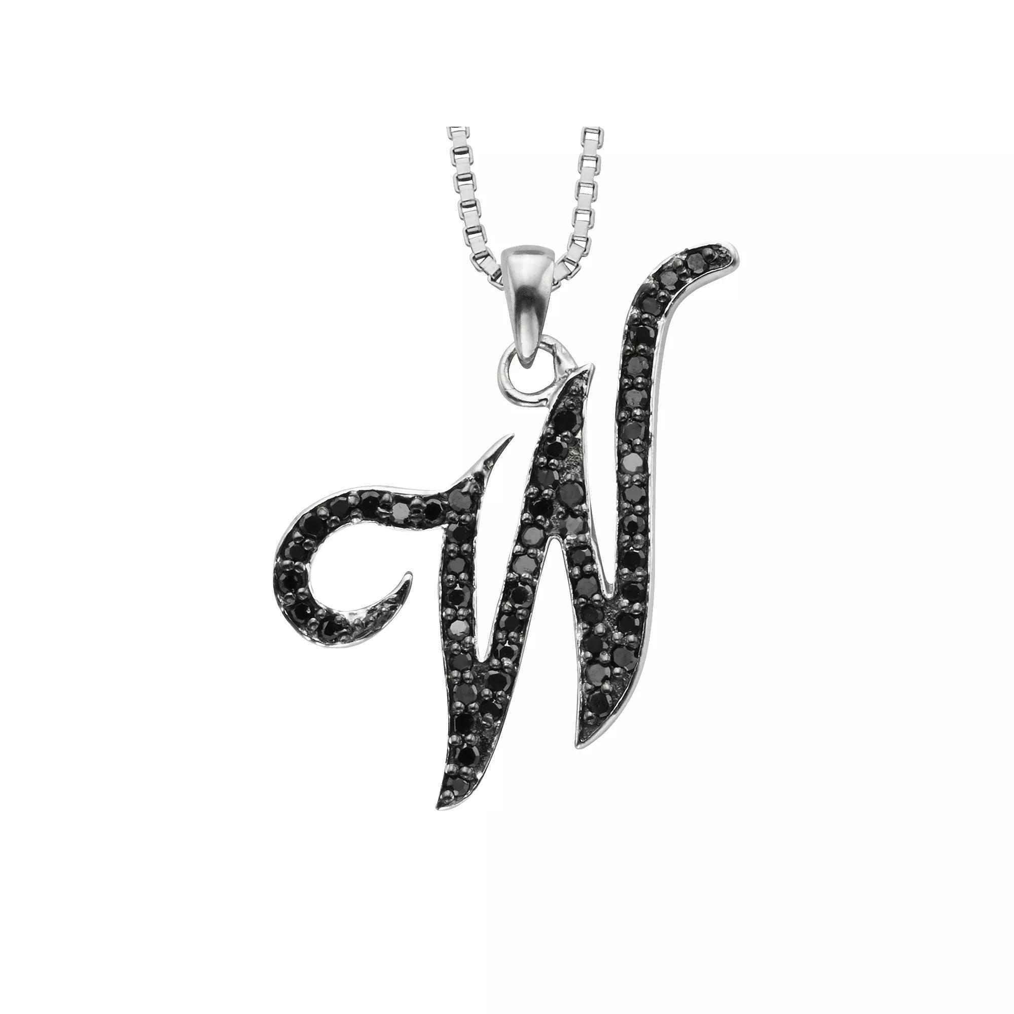 Jewelexcess Sterling Silver 1/4-ct. T.W. Black Diamond Initial Pendant, Women's, Size: 18", Q Product Image