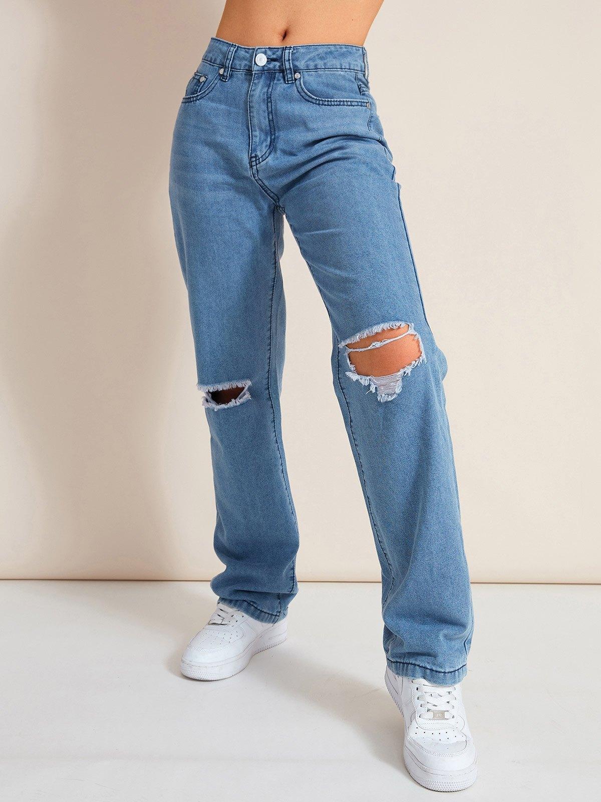 Washed High Rise Ripped Jeans Product Image