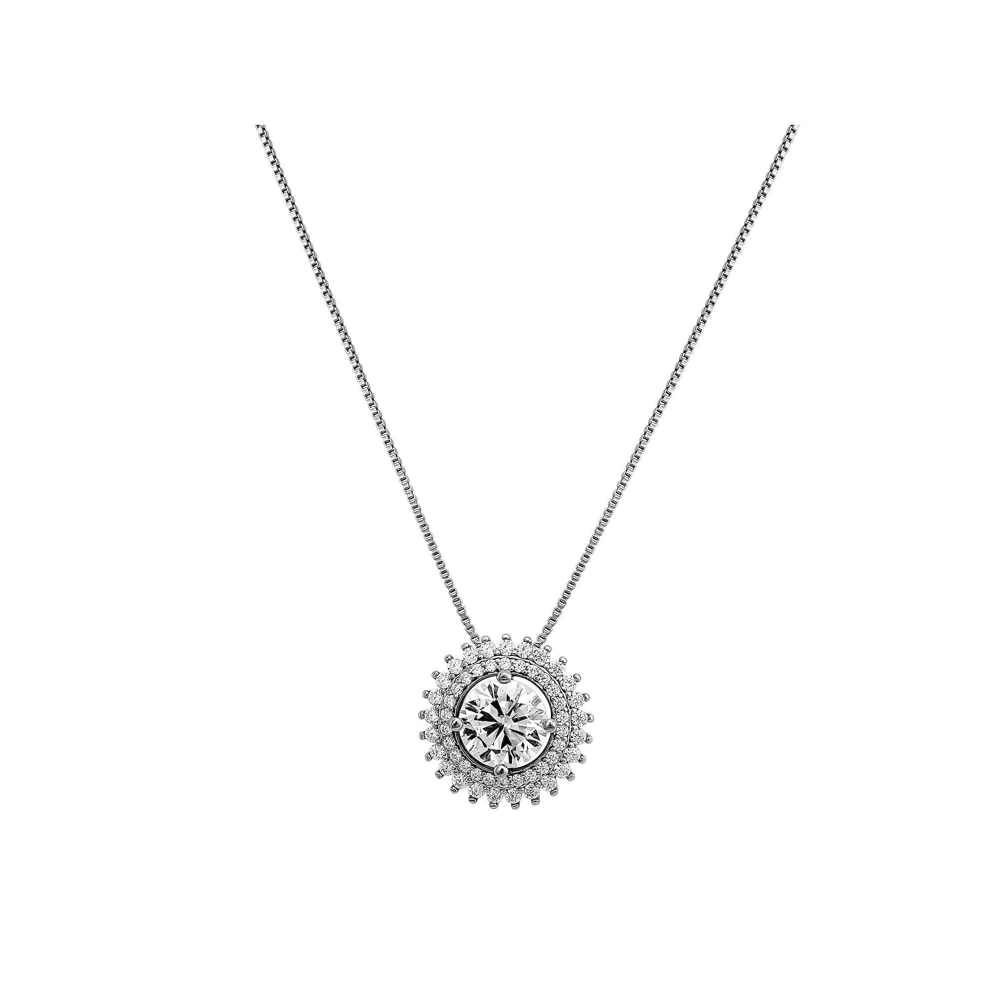 Forever Radiant Sterling Silver Cubic Zirconia Halo Pendant Necklace, Women's, Size: 18" Product Image
