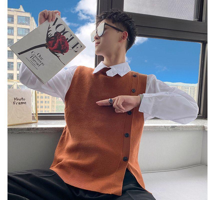 Plain Button Sweater Vest Product Image