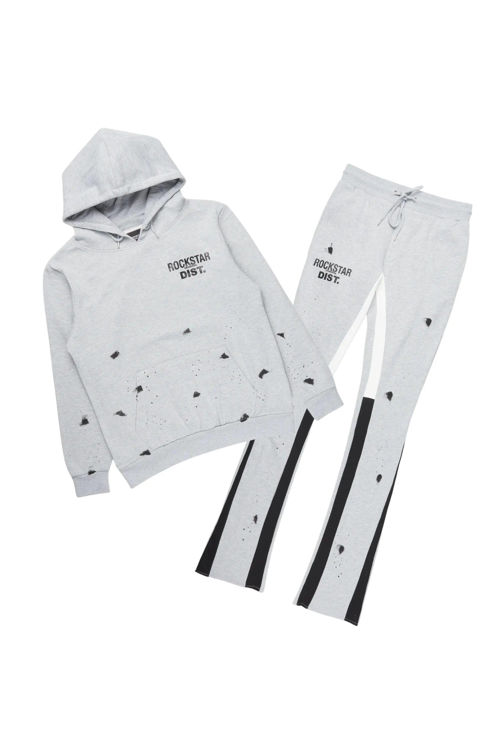 Raffer Grey/White Hoodie/Super Stacked Flare Pant Set Male Product Image