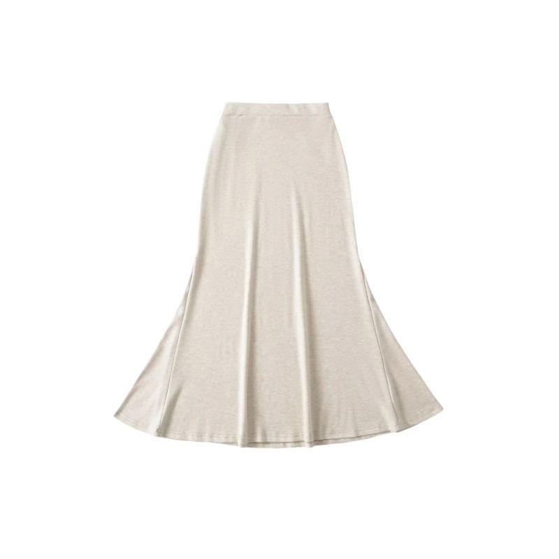 High Waist Plain Maxi Fishtail Skirt Product Image