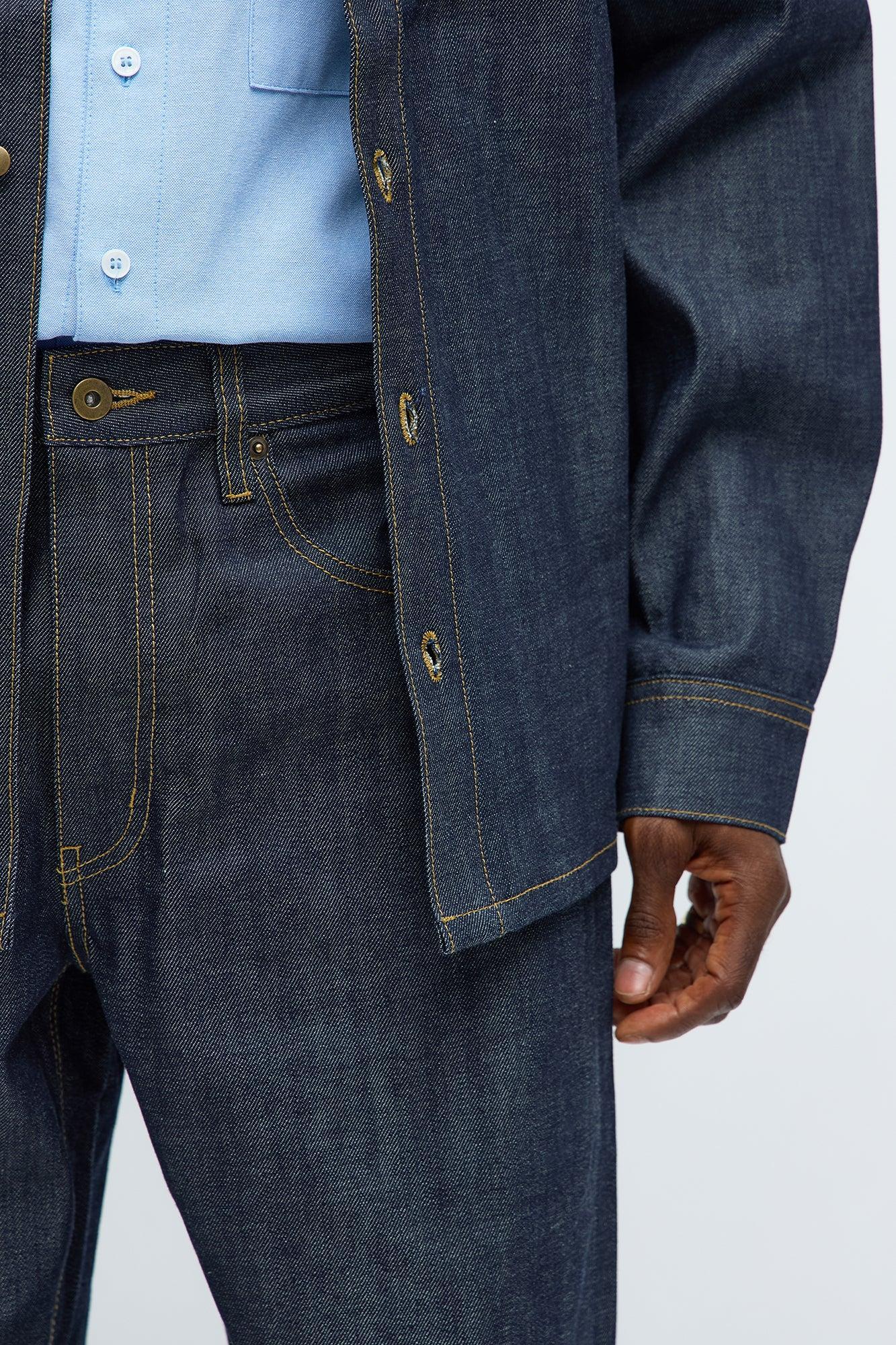 Baggy Raw Selvedge Jeans - Dark Wash Male Product Image