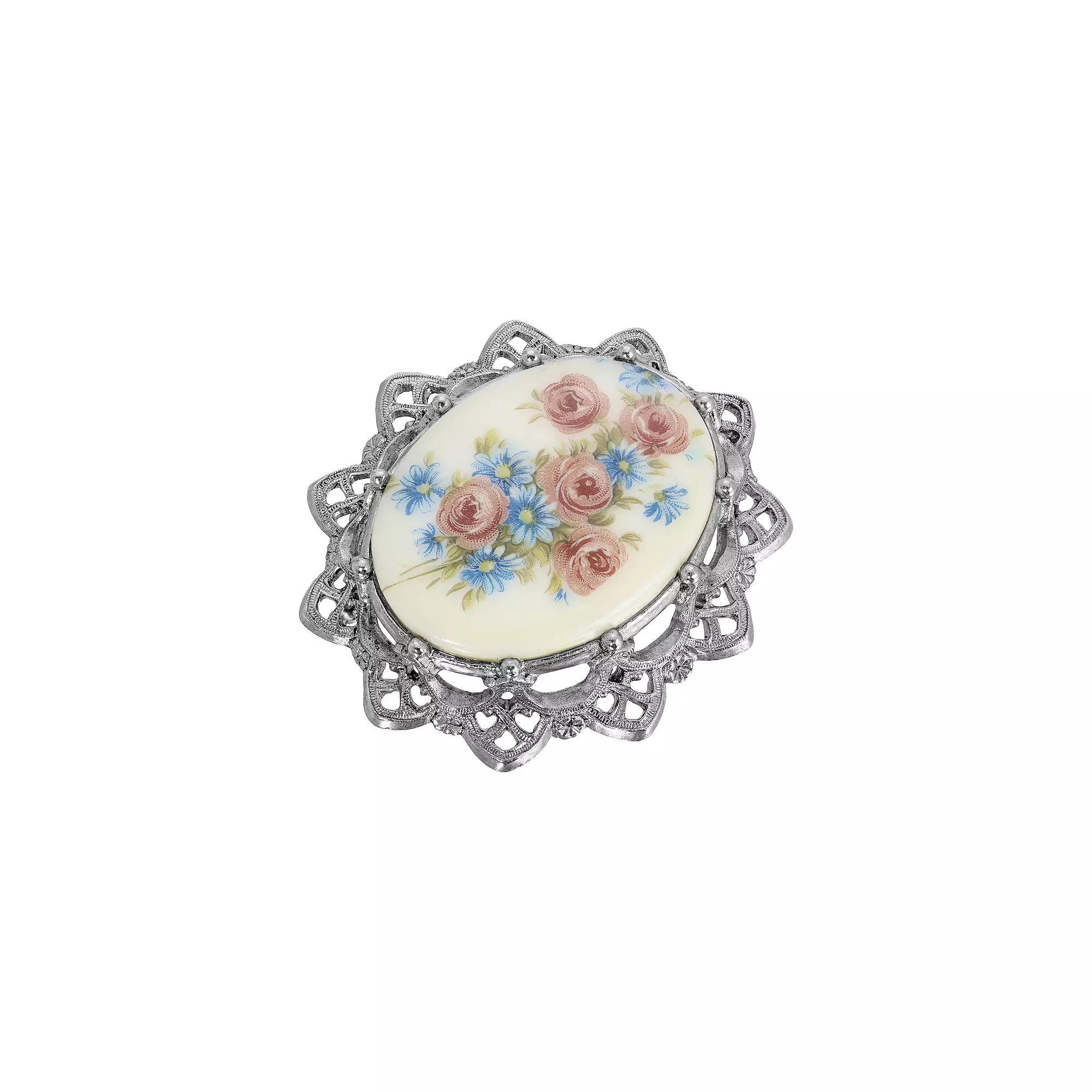 1928 Floral Decal Brooch, Womens, Gold Tone Product Image