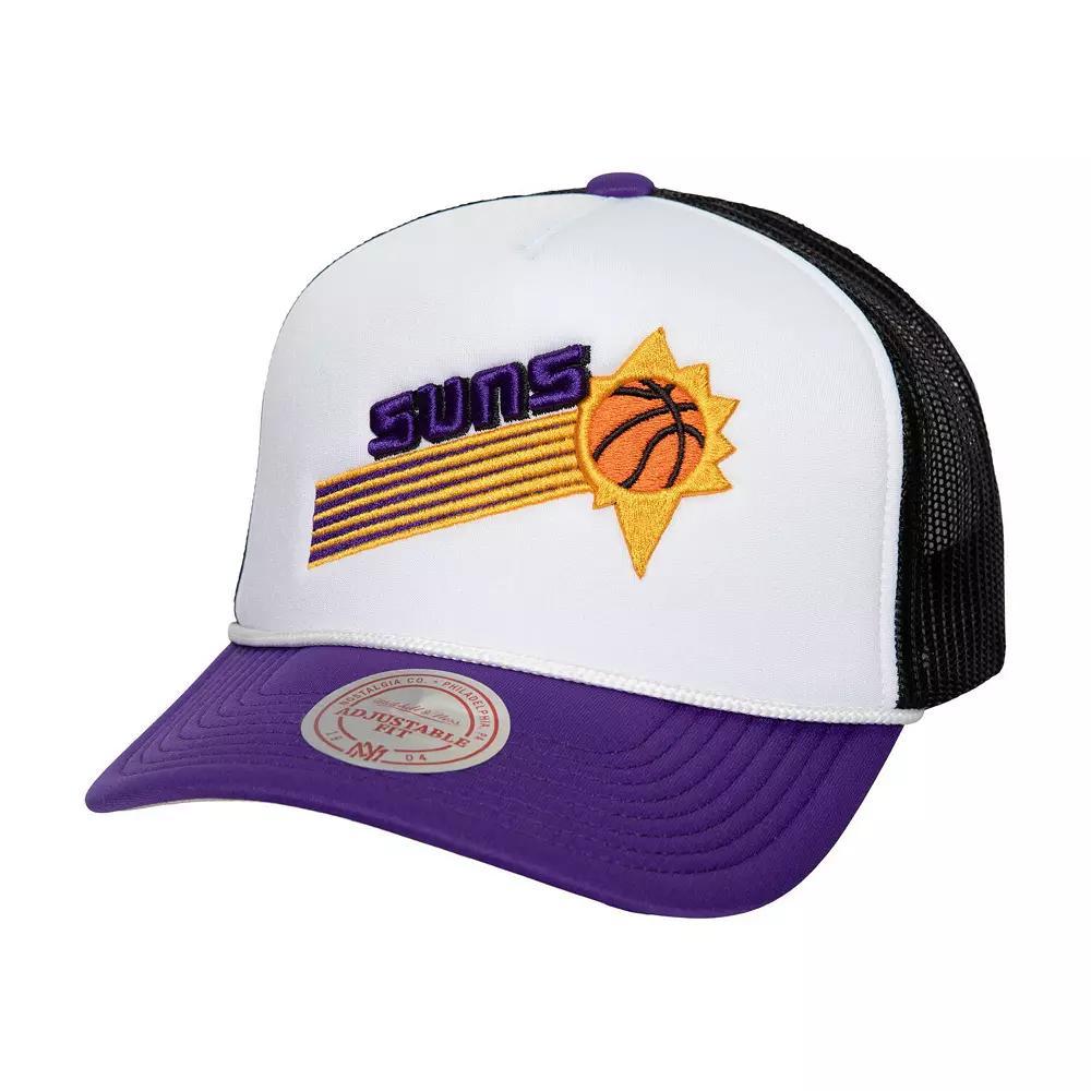 Men's Mitchell & Ness White Phoenix Suns Hardwood Classics Blocker Foam Front Trucker Snapback Hat, Phx White Product Image
