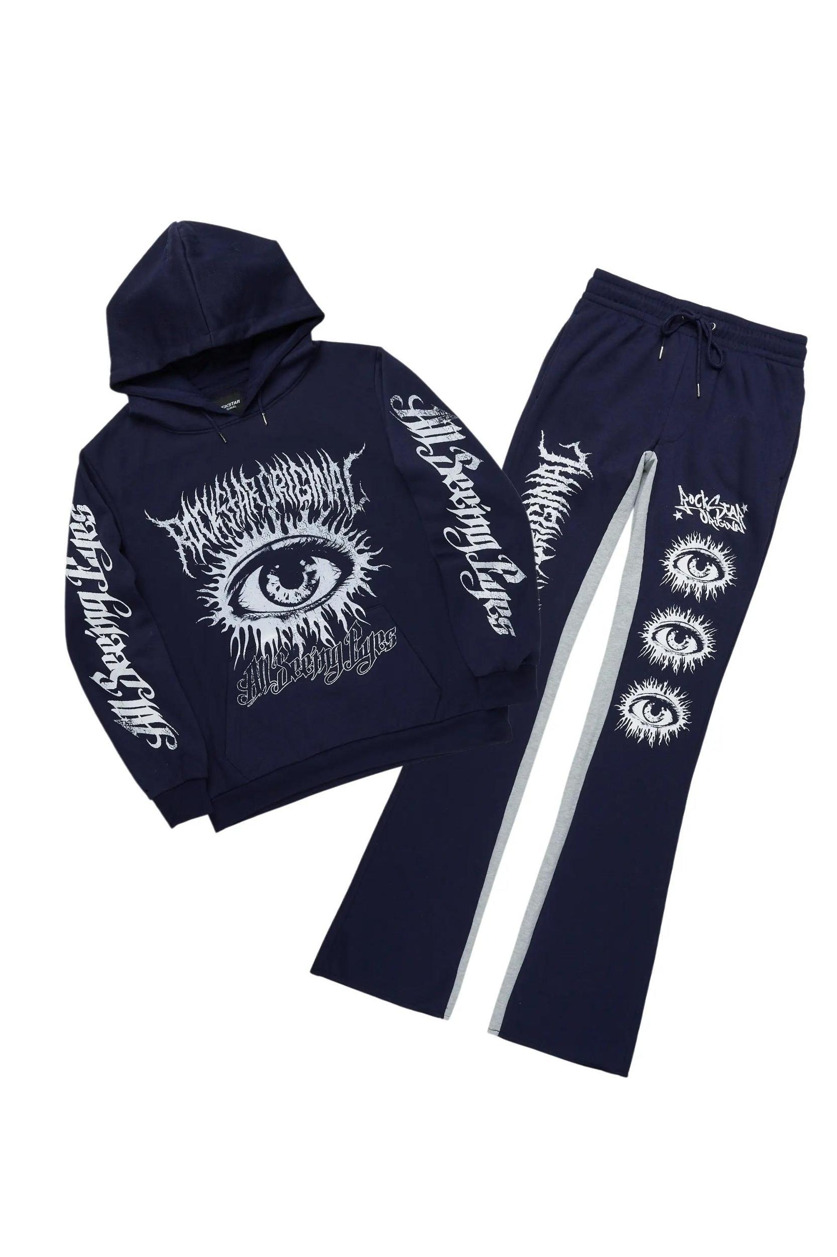 All Seeing Eyes Navy Hoodie/Baggy Track Pant Set Male Product Image