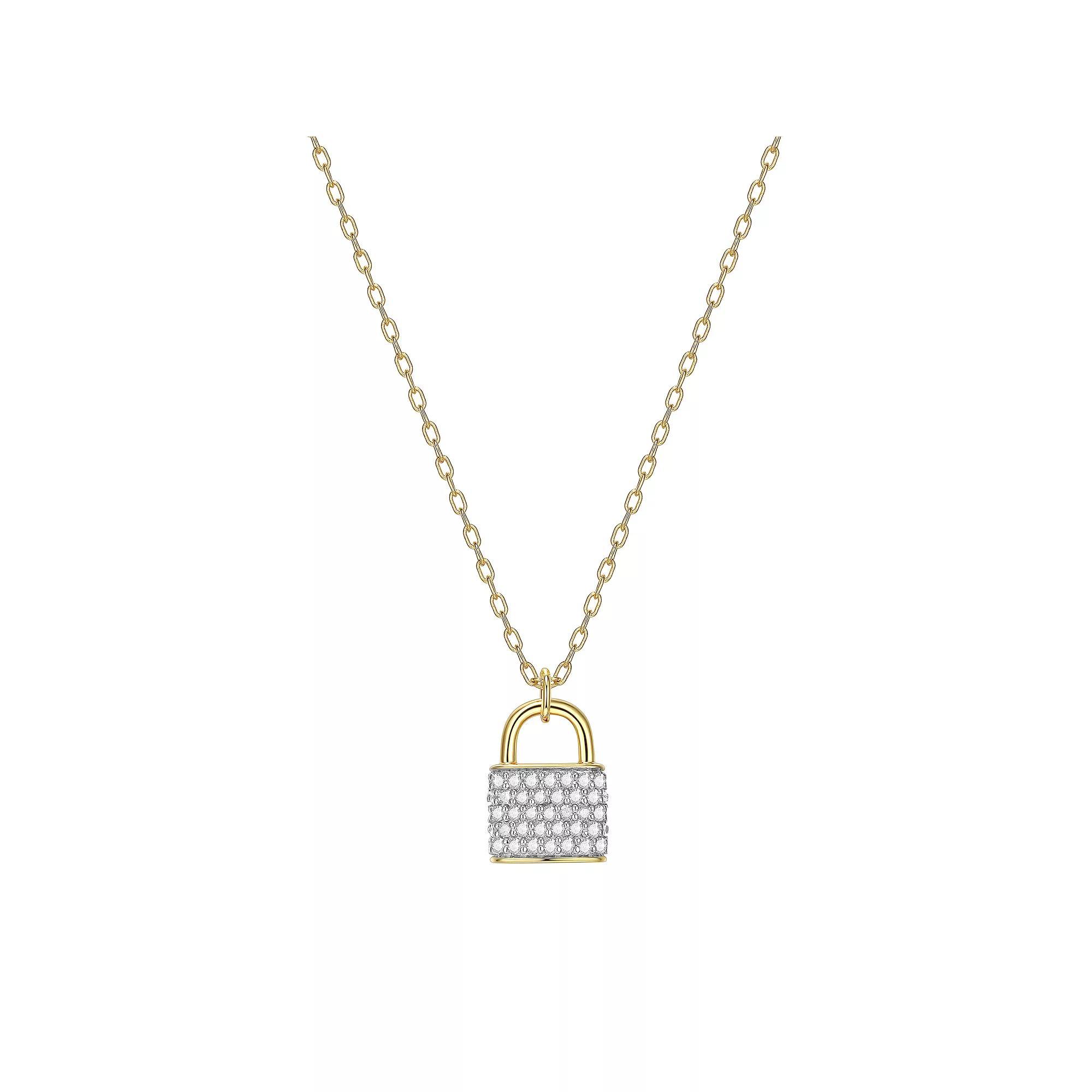 18K Gold Over Silver 1/10 Carat T.W. Diamond Lock Necklace, Women's, Size: 18", Gold Tone Product Image