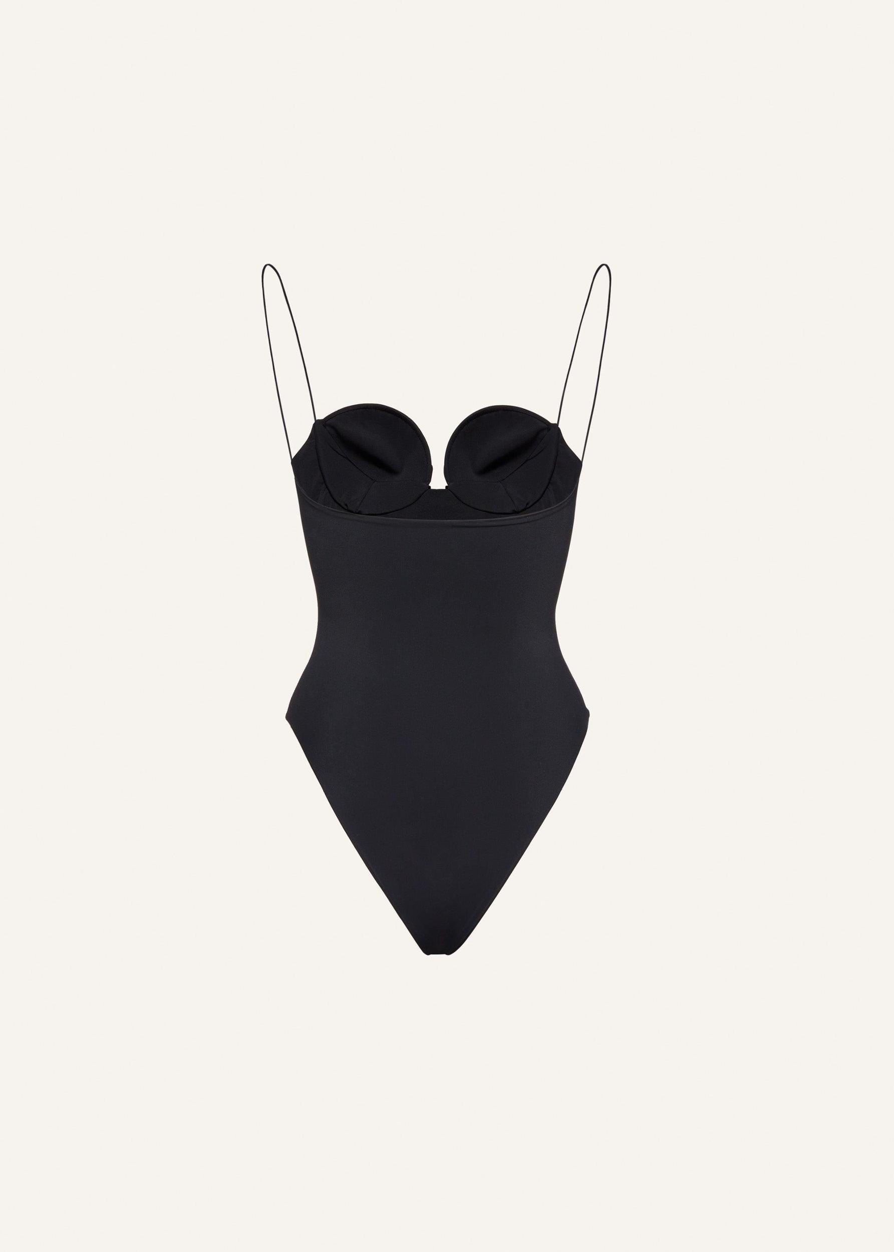 3D flower retro bustier swimsuit in black Product Image