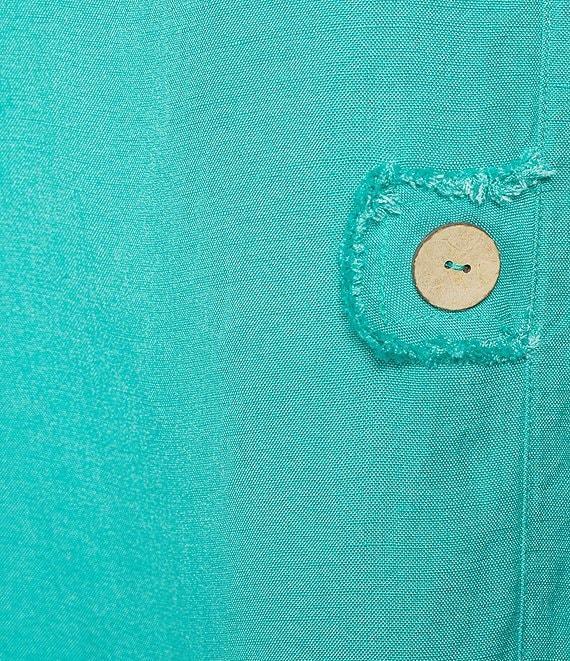 Ali Miles Plus Size Linen Blend Round Neck 3/4 Cinched Tie Sleeve Tunic Product Image