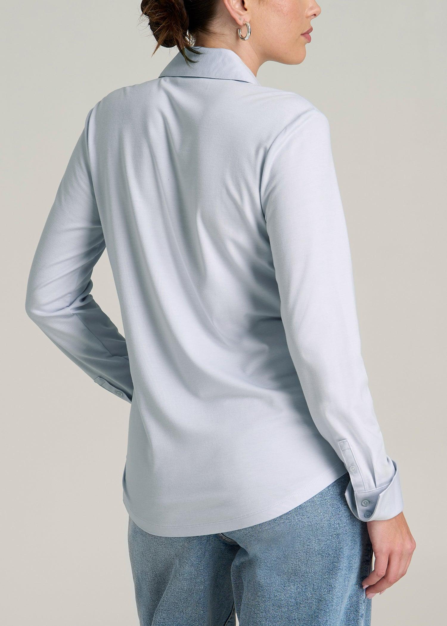 Slub Knit Button Up Women's Tall Shirt in Light Blue Product Image