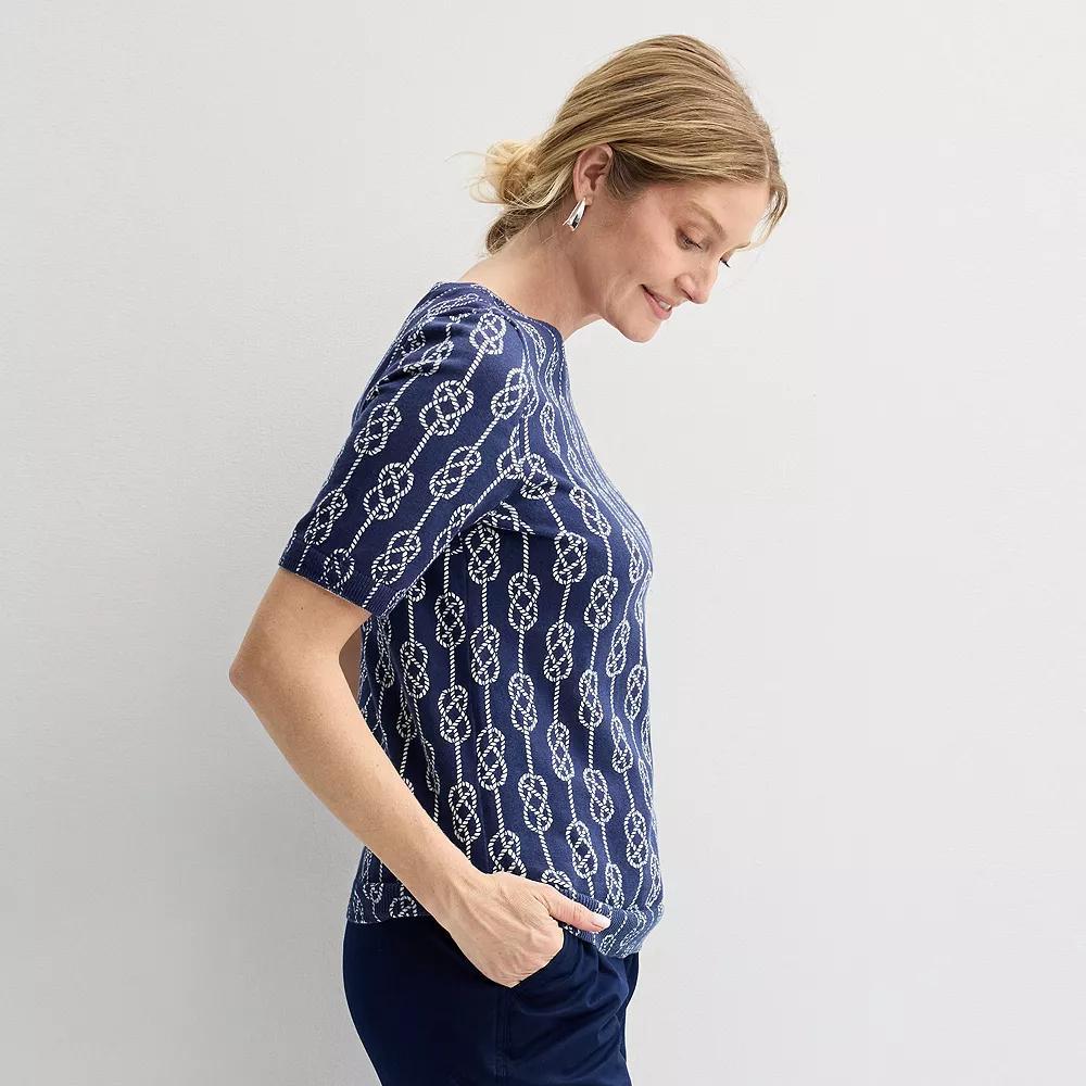 Women's Croft & Barrow® Printed Elbow Sleeve Pullover Top, Size: Medium, Blue Nautical Rope Product Image