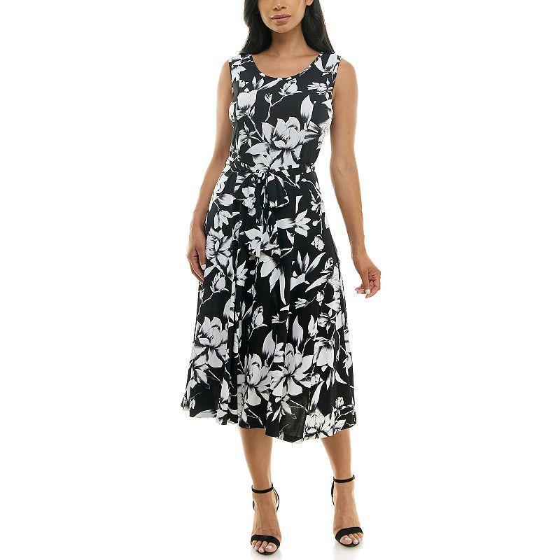 Women's Nina Leonard Belted Sleeveless Print Midi Dress, Size: XL, Brown Team Product Image