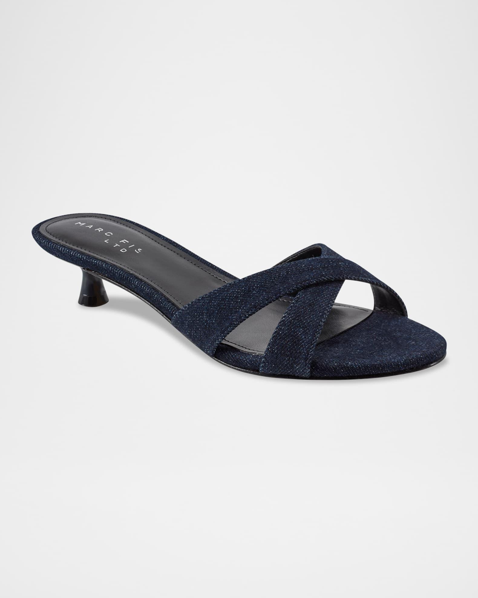 Tracey Denim Crisscross Kitten Slide Sandals Product Image