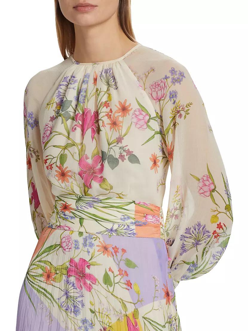 Pleated Floral Chiffon Maxi Dress Product Image
