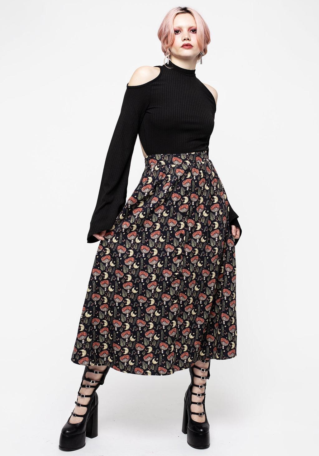 Dreamfast Mushroom Moon Print Button Up Midaxi Skirt Product Image