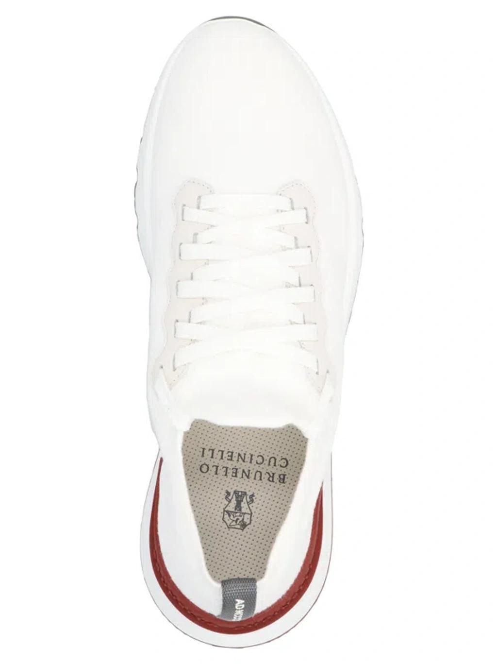 BRUNELLO CUCINELLI Leather-trimmed Stretch-knit Sneakers In White Product Image