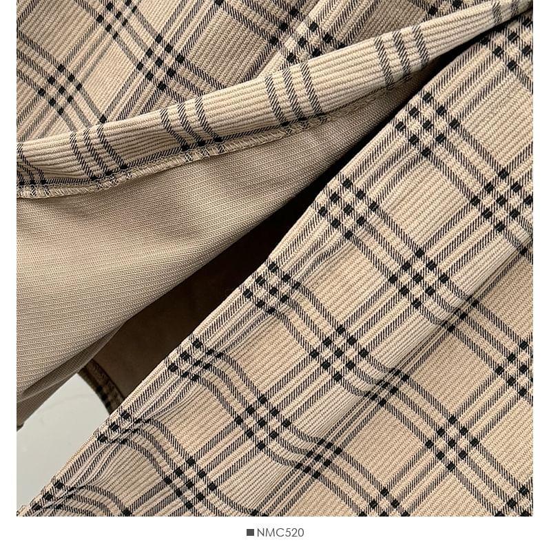 Plaid Ruffle-Trim Midi Shirtdress / Ruffled Loose Blouse Product Image