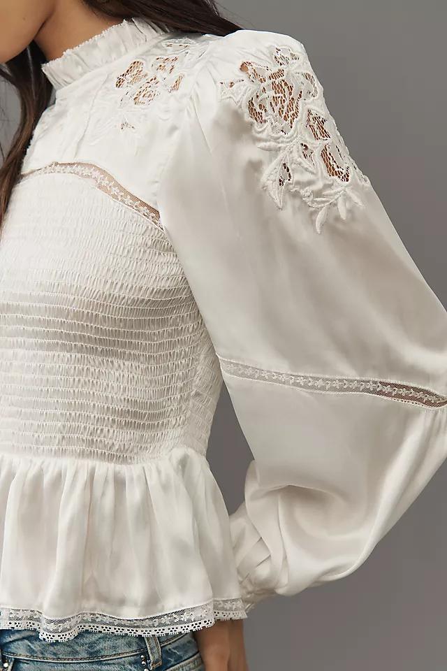 By Anthropologie Long-Sleeve Smocked Blouse Product Image