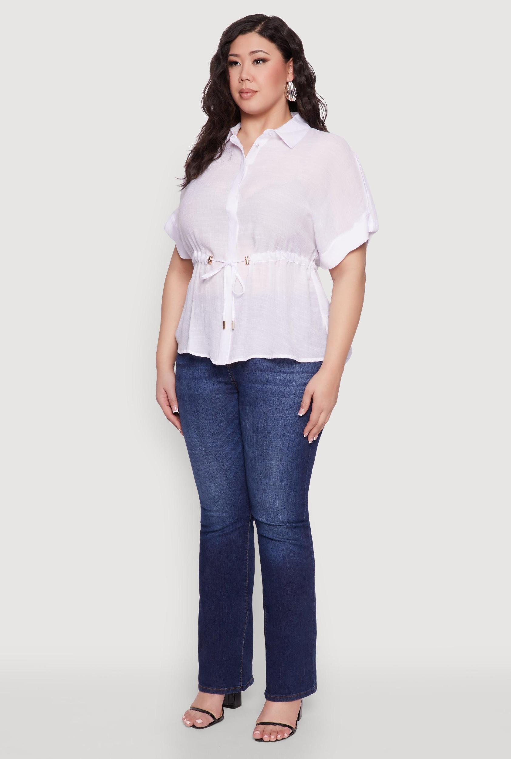 Plus Size Drawstring Waist Shirt Female Product Image