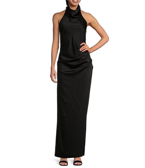 Gianni Bini Yelena Satin High Mock Neck Sleeveless Long Sheath Dress Product Image