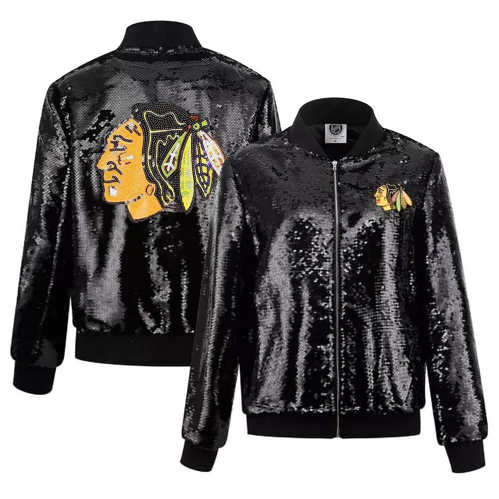 Women's Cuce Black Chicago Blackhawks Sequin Full-Zip Jacket, Size: Small Product Image