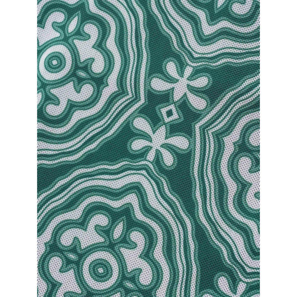 Plus Size Boho Print Patchwork Tie Knot Gathered Swim Dress Women's Swimwear DarkGreen Beach Bodycon Heart neckline High stretch Curve Swim Dresses BloomChic 22-24/3X Product Image