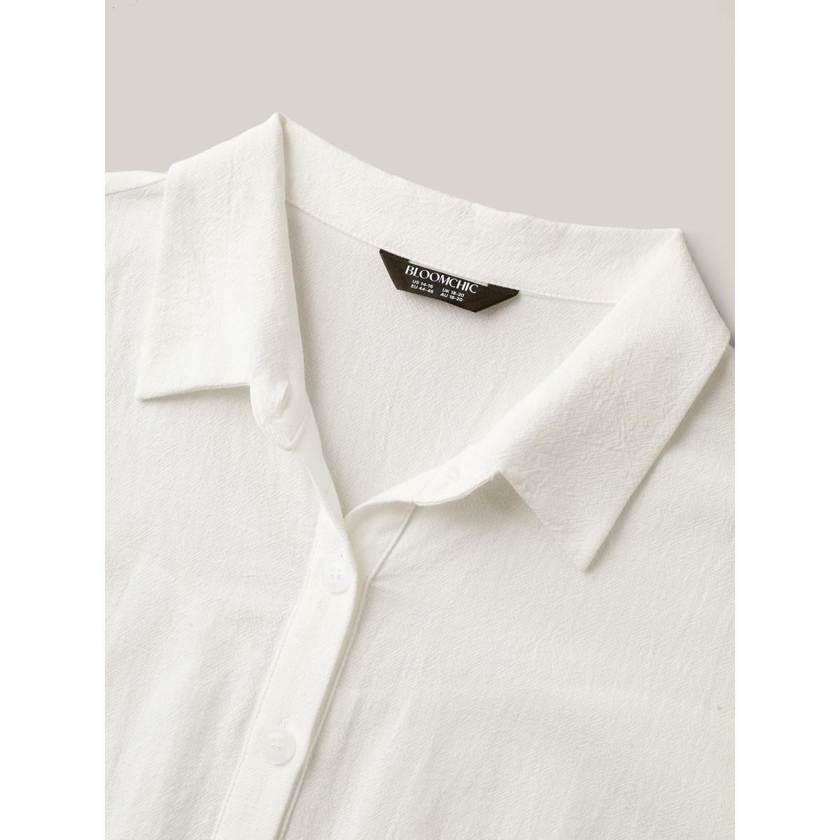 Plus Size Originalwhite Pure Cotton Ruffled Puffy Sleeve Blouse Women Short sleeve Shirt collar Work Blouses BloomChic 12/L Product Image