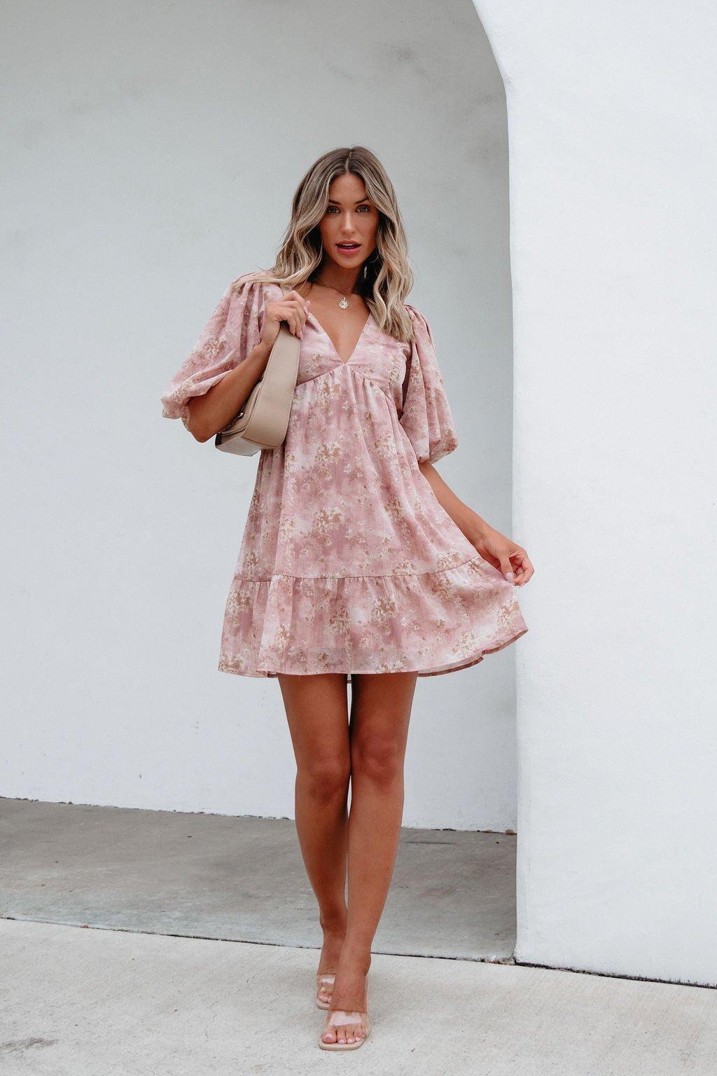 Blush Floral Print Mini Dress - FINAL SALE Product Image