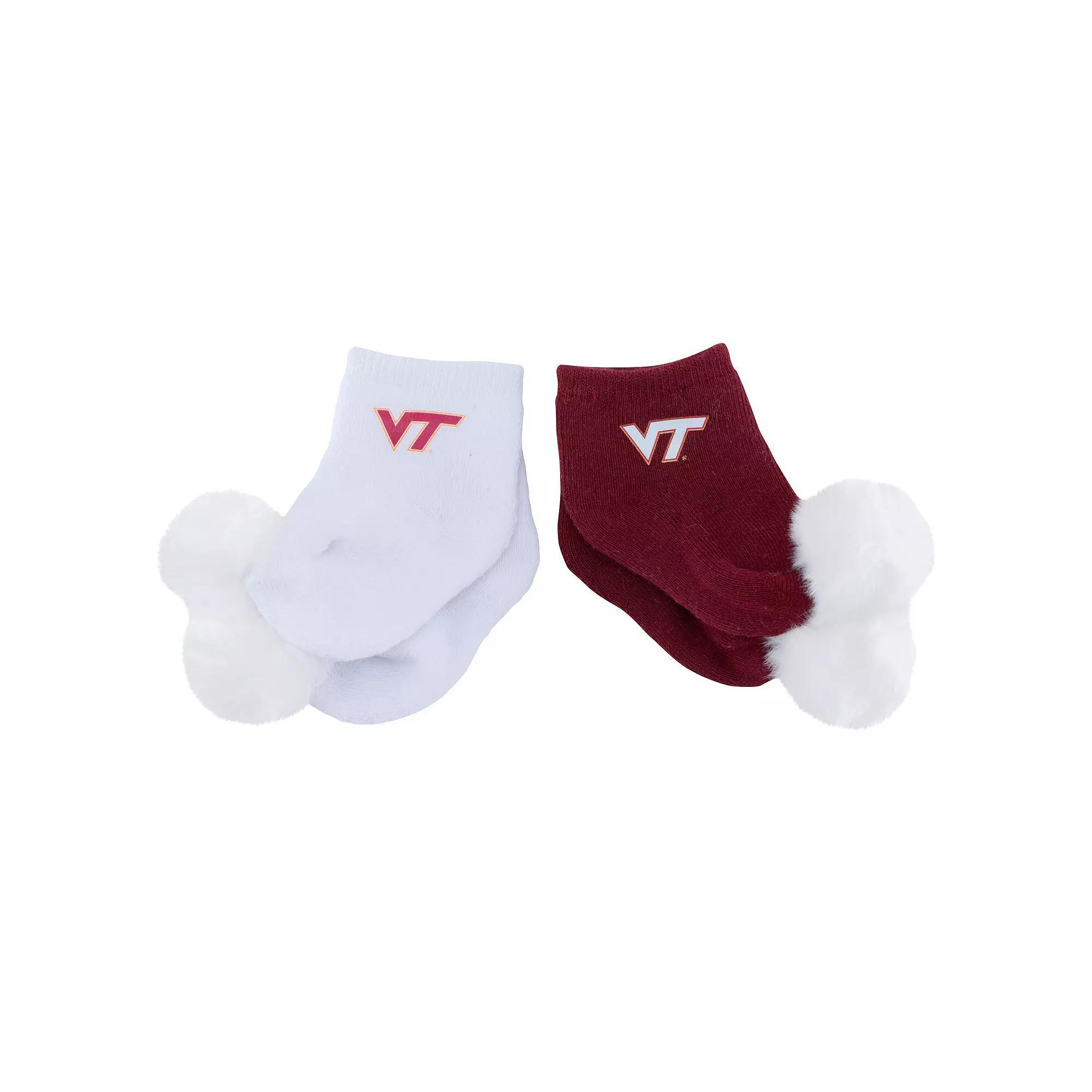 Infant ZooZatz Virginia Tech Hokies Two-Pack Pom Socks, Men's, Red Product Image