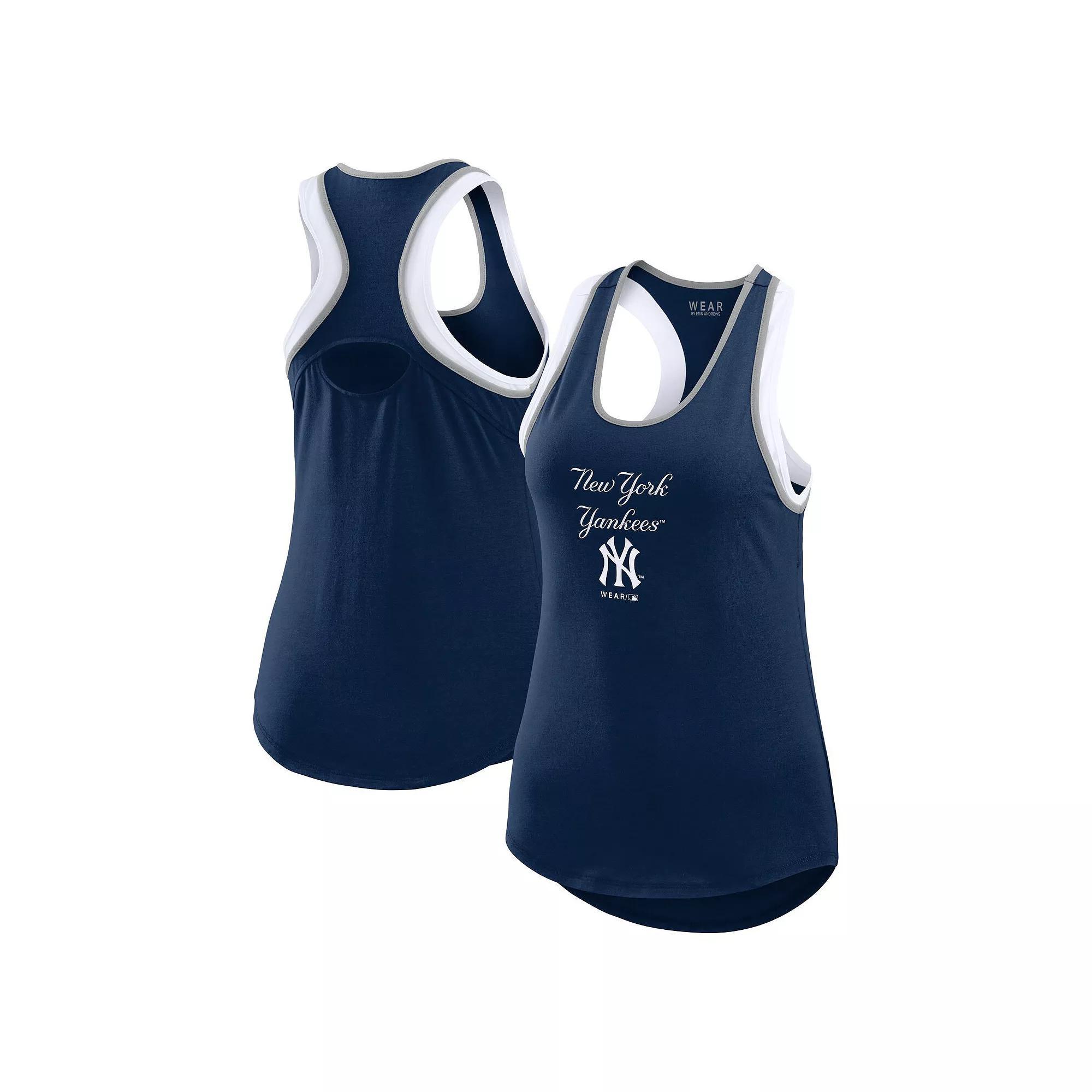 Women's WEAR by Erin Andrews Navy New York Yankees Colorblock Racerback Tank Top, Size: Small, Blue Product Image
