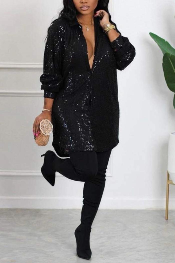 Light It Up Sequin Shirt Dress Product Image