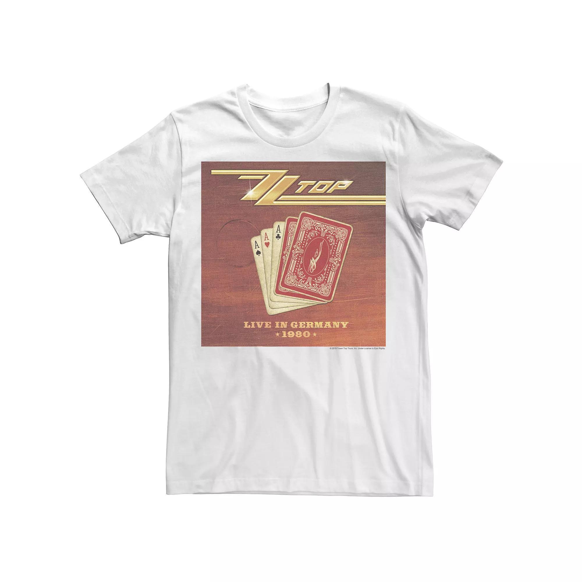 Men's ZZ Top Live In Germany Playing Cards Poster Graphic Tee, Size: Small, White Product Image