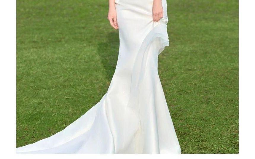 Strapless Plain Ruffle Mermaid Wedding Gown Product Image
