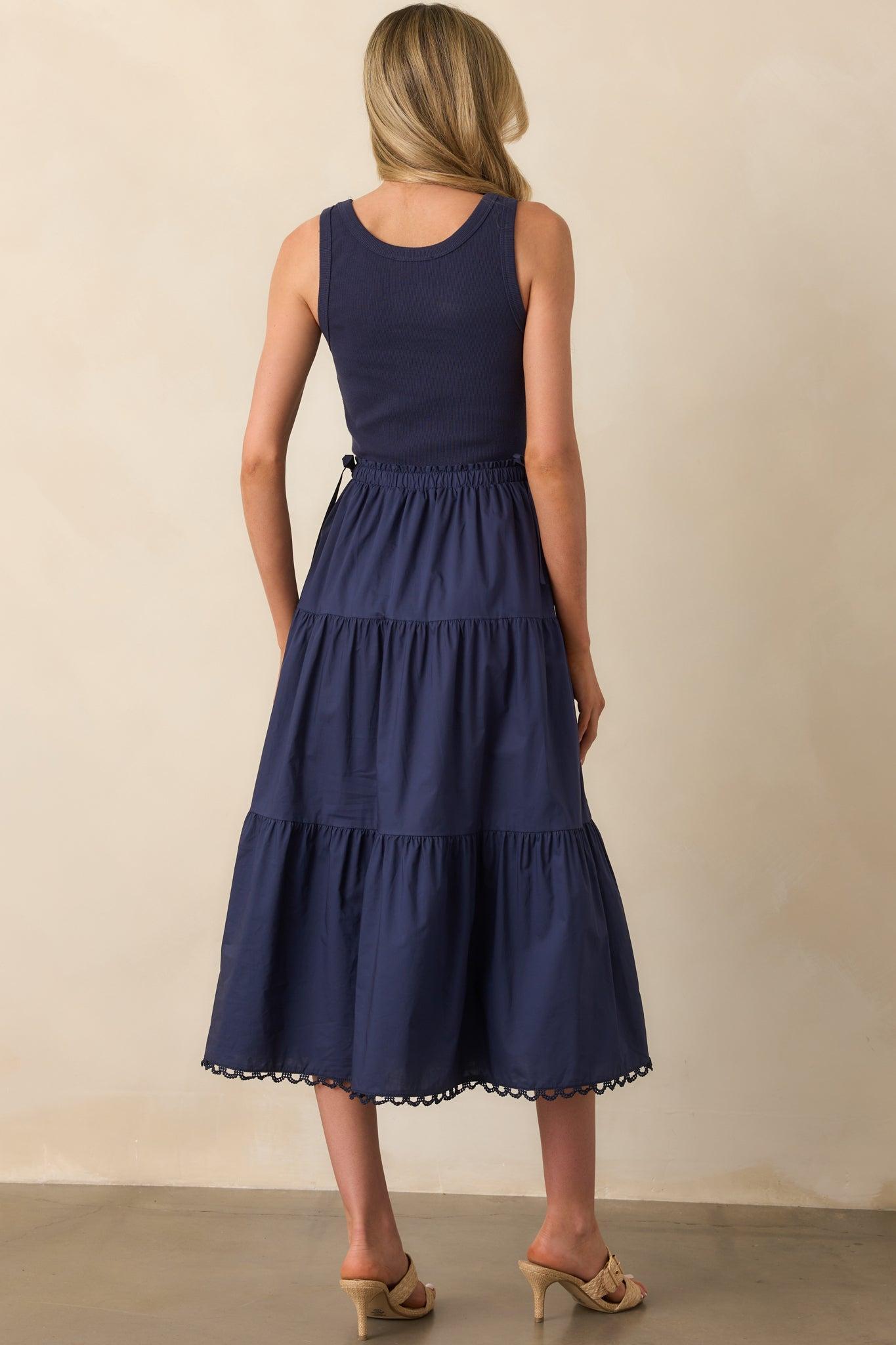 Always The Right Time Navy Cotton Sleeveless Midi Dress Product Image