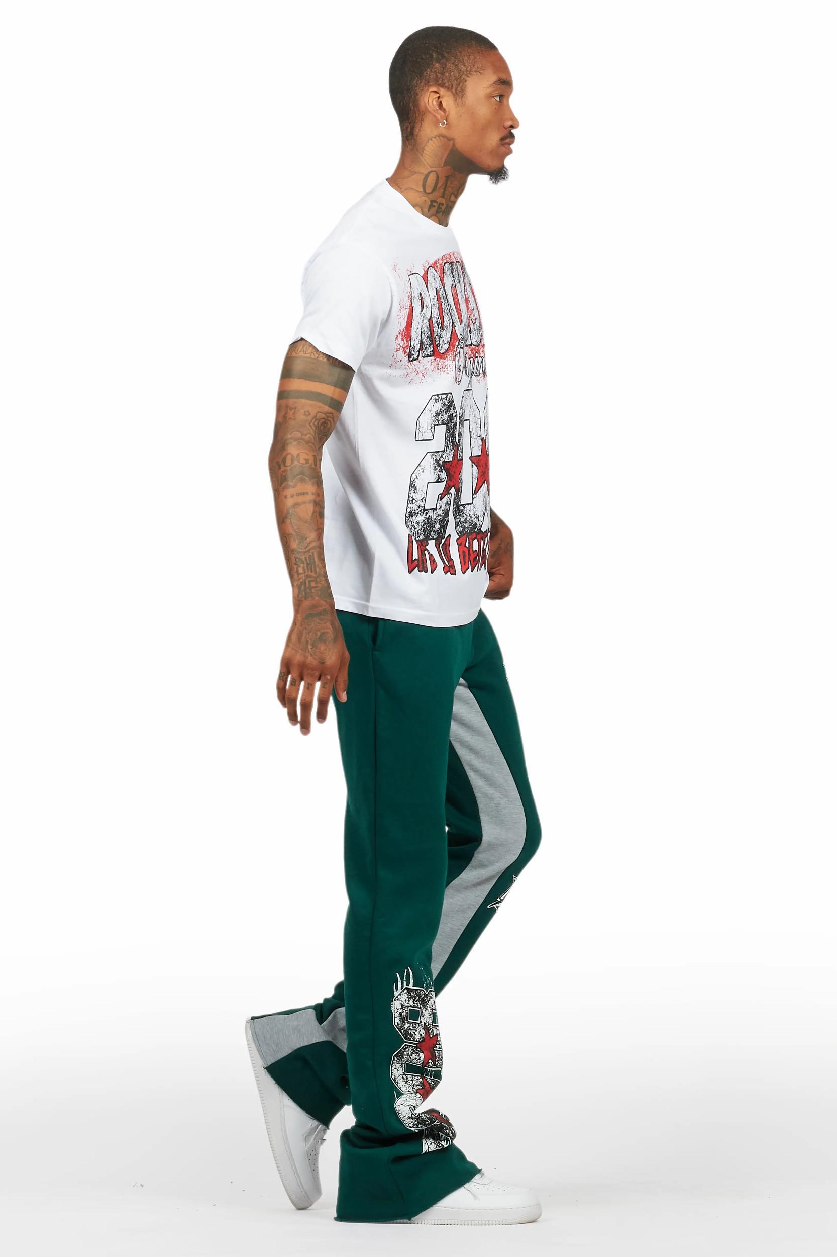 Racing Grung White/Green T-Shirt/Stacked Baggy Track Pant Set Male Product Image