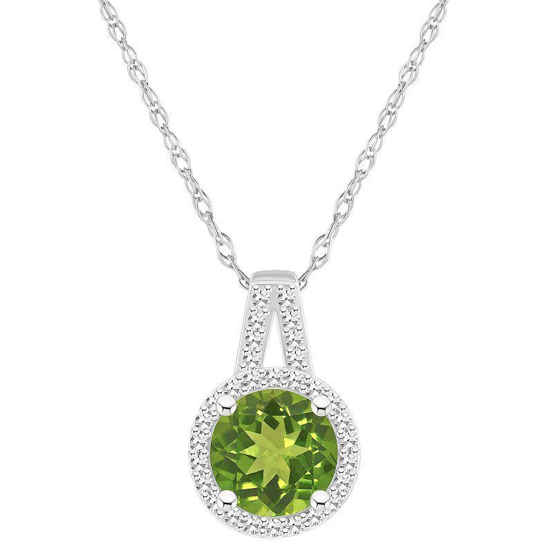 Celebration Gems Sterling Silver 7 mm Round Gemstone & 1/8 Carat T.W. Diamond Halo Pendant Necklace, Women's, Size: 18", Blue Topaz Product Image