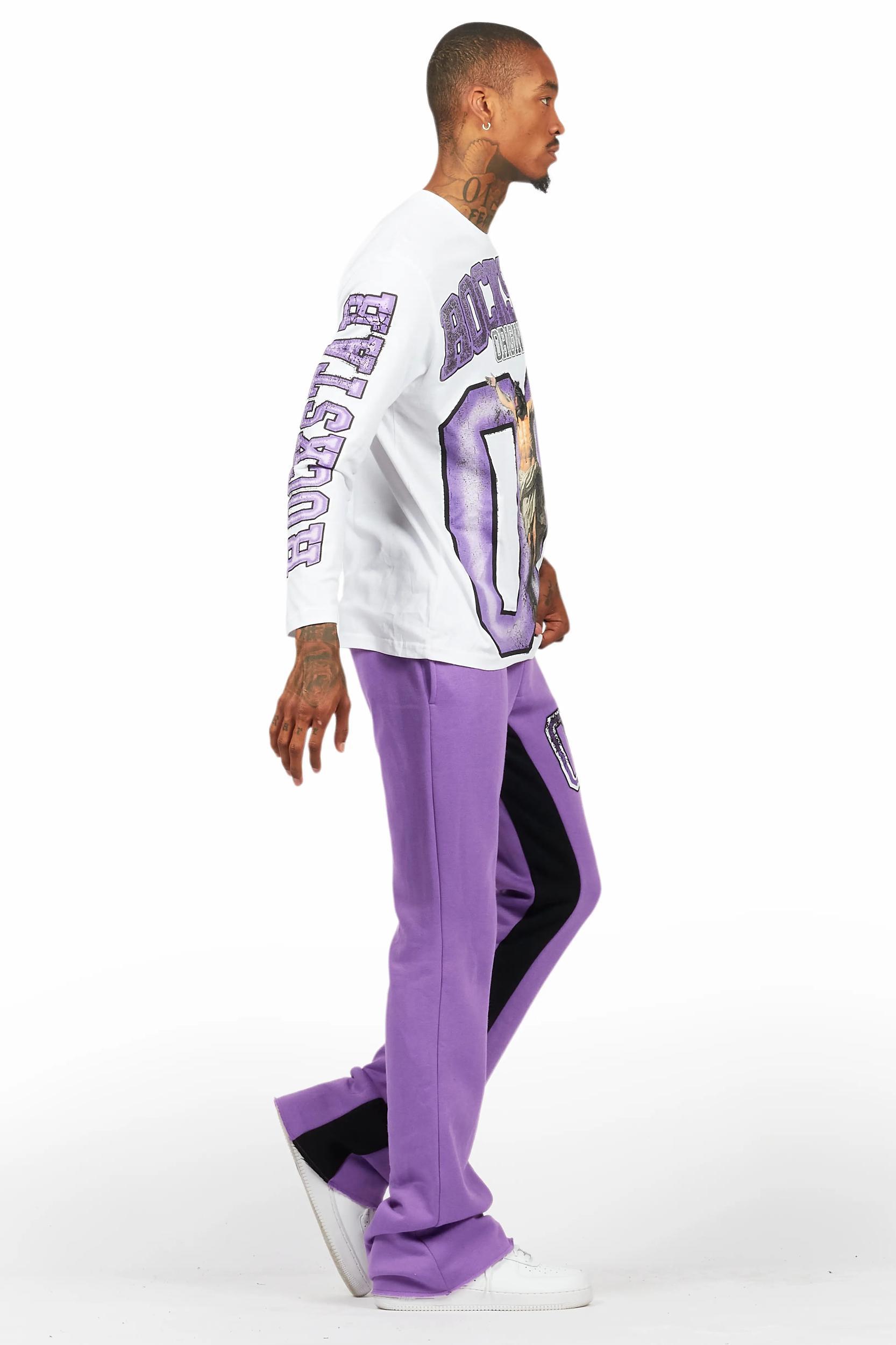 Fields Purple/White Long Sleeve T-Shirt/Baggy Pant Set Male Product Image