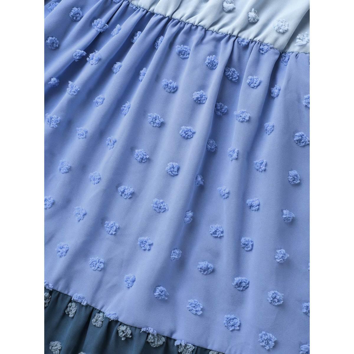 Plus Size Textured Colorblock Contrast Lantern Sleeve Dress LightBlue Women Elegant Texture V-neck Elbow-length sleeve Curvy BloomChic 10/M Product Image