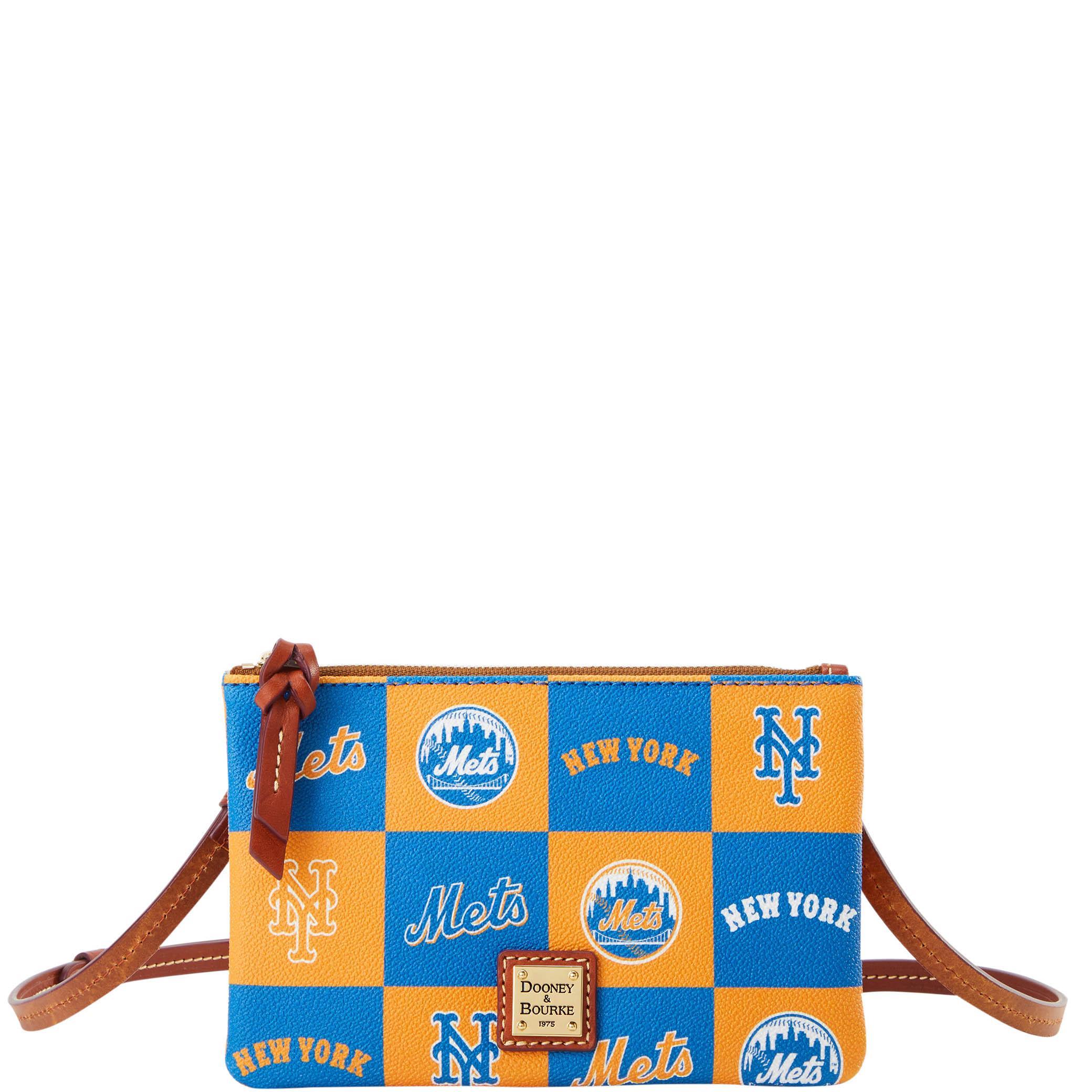 Dooney & Bourke Womens MLB Mets Top Zip Crossbody Coated Cotton Shoulder Bag in Blue Product Image