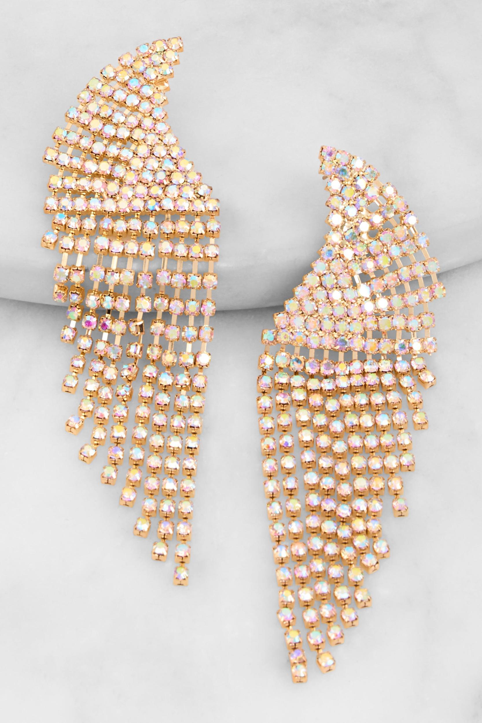 Rhinestone Teardrop Fringe Earrings Female Product Image