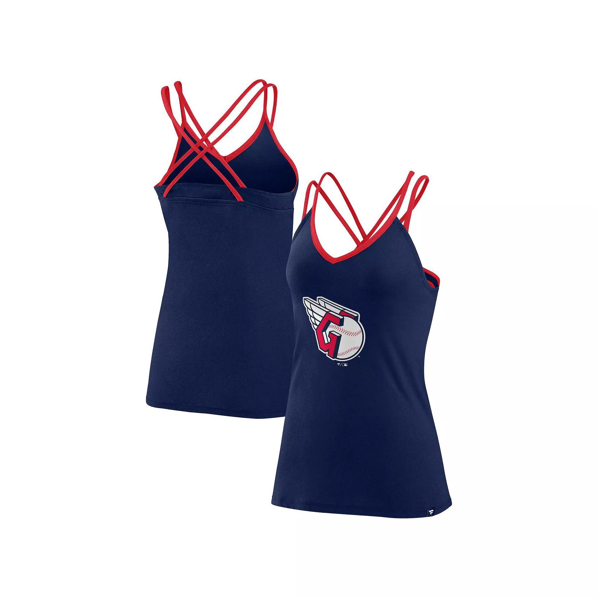 Womens Fanatics Branded Navy Cleveland Guardians Barrel It Up Cross Back V-Neck Tank Top Grd Blue Product Image